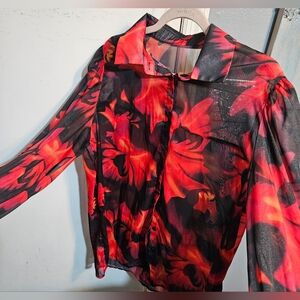 Floral puff long sleeve blouse